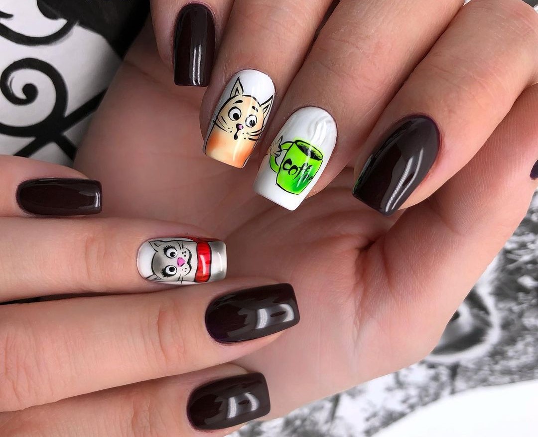 Unhas decoradas com gatinhos