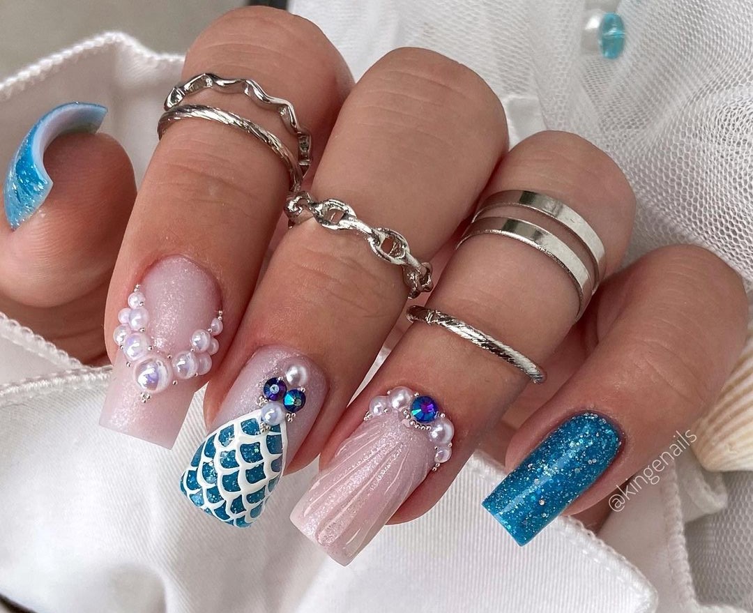 Unhas decoradas com tema fundo do mar 